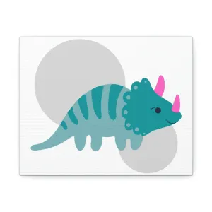 Blue Triceratops Dinosaur Stretched Canvas