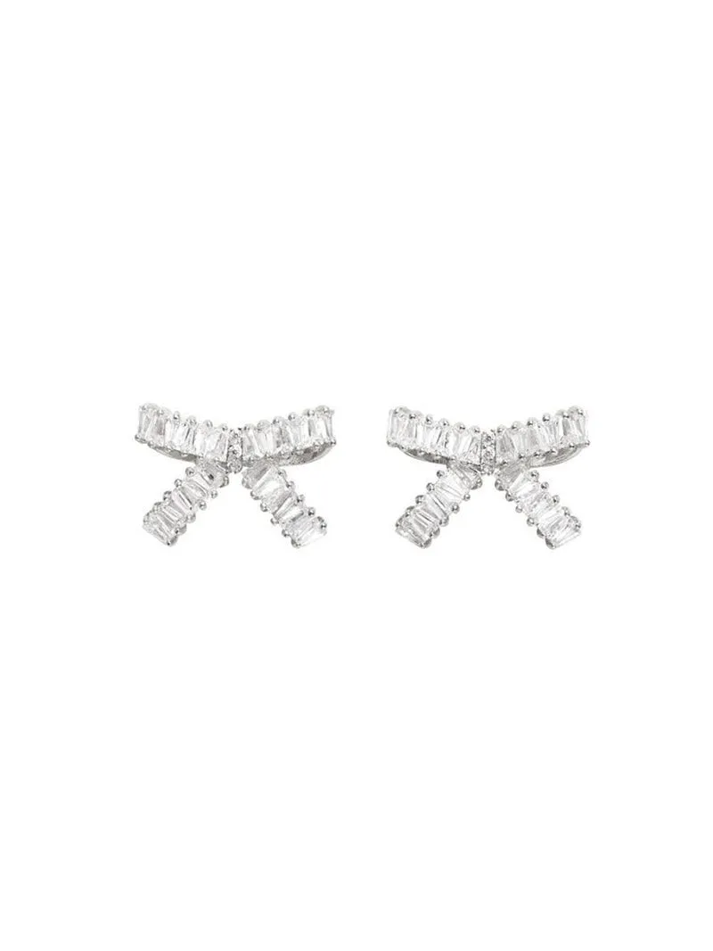 BOW BAGUETTE STUD EARRINGS - RHODIUM