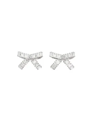 BOW BAGUETTE STUD EARRINGS - RHODIUM