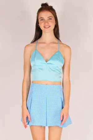 Bralette Crop Top - Baby Blue Satin