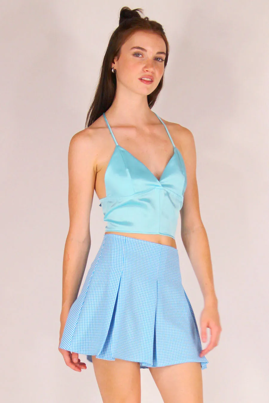 Bralette Crop Top - Baby Blue Satin