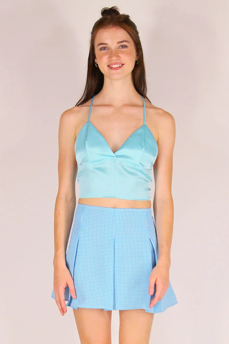 Bralette Crop Top - Baby Blue Satin