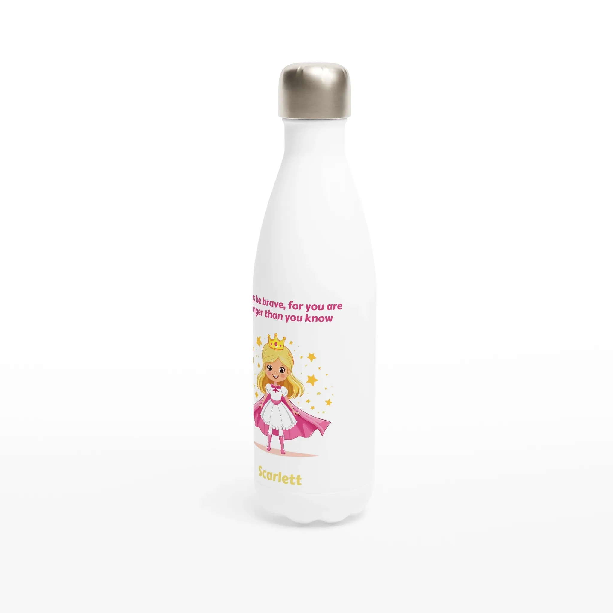 Brave Princess White 17oz Stainless Steel Water Bottle   Personalised Name