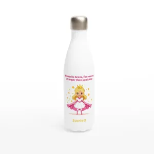 Brave Princess White 17oz Stainless Steel Water Bottle   Personalised Name