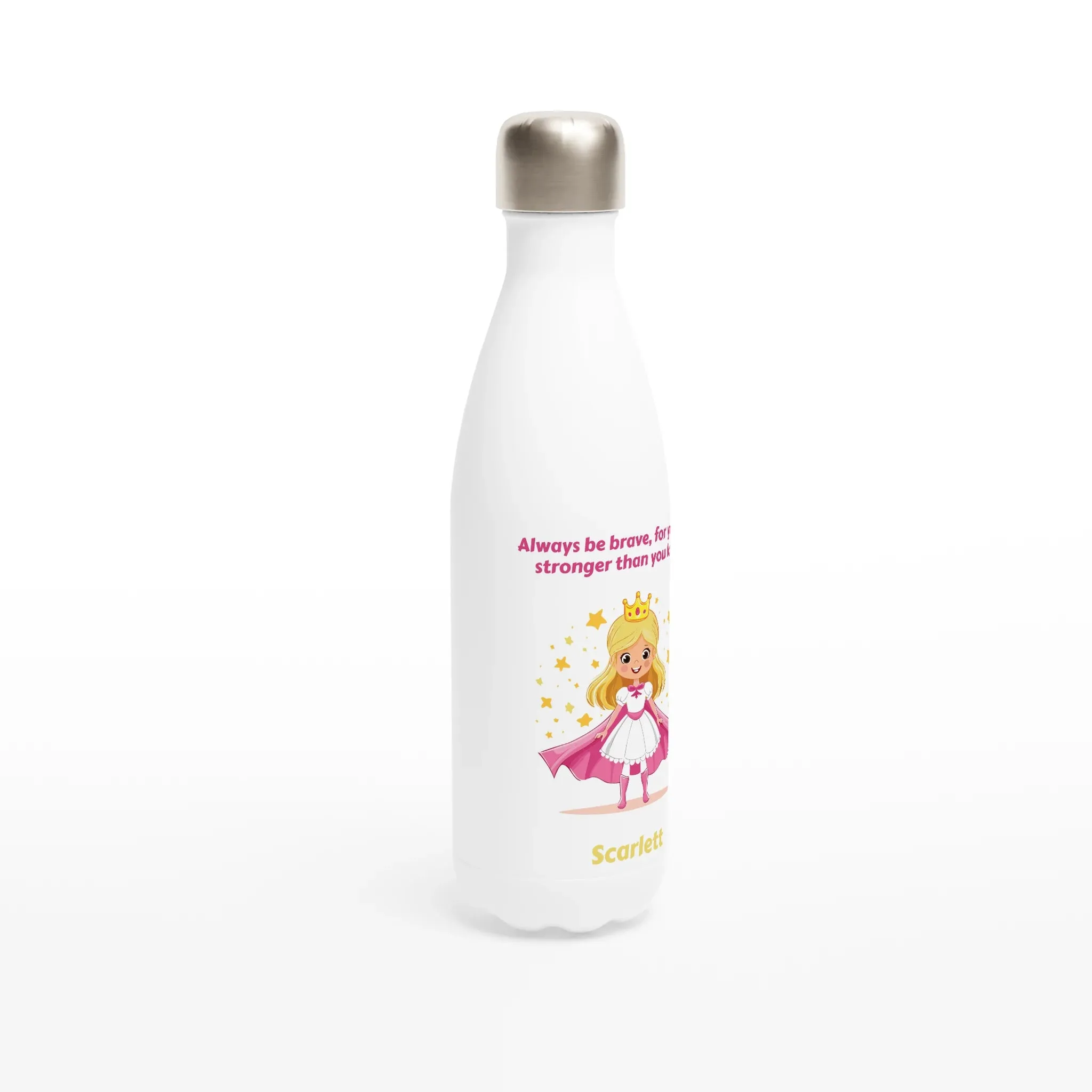 Brave Princess White 17oz Stainless Steel Water Bottle   Personalised Name