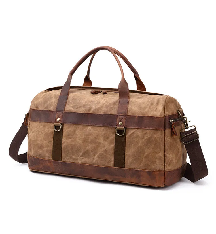 Canvas Duffle Bag with Leather Trim ,Travel Duffel Bags, Overnight Bag, Weekender Bag