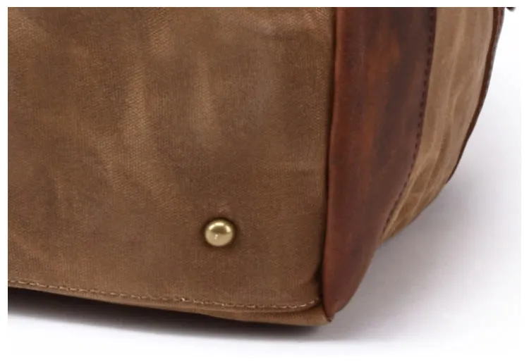 Canvas Duffle Bag with Leather Trim ,Travel Duffel Bags, Overnight Bag, Weekender Bag
