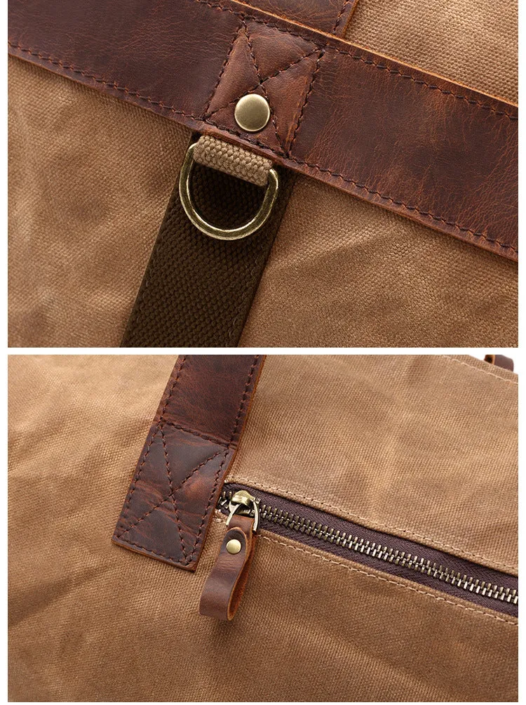 Canvas Duffle Bag with Leather Trim ,Travel Duffel Bags, Overnight Bag, Weekender Bag