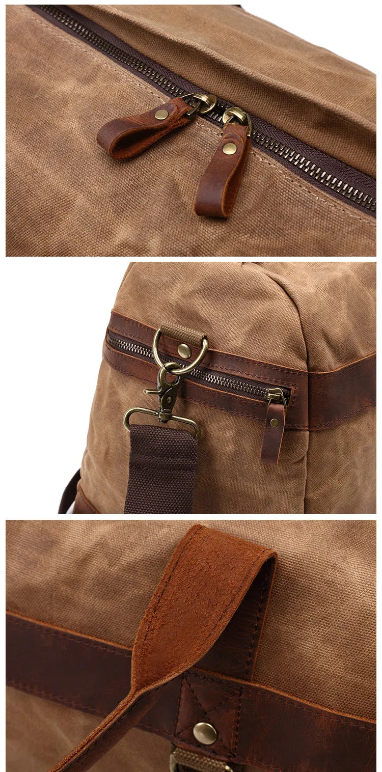 Canvas Duffle Bag with Leather Trim ,Travel Duffel Bags, Overnight Bag, Weekender Bag