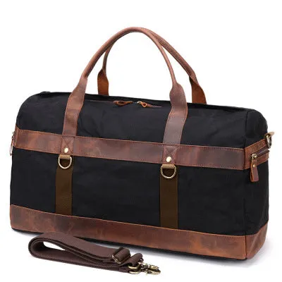 Canvas Duffle Bag with Leather Trim ,Travel Duffel Bags, Overnight Bag, Weekender Bag