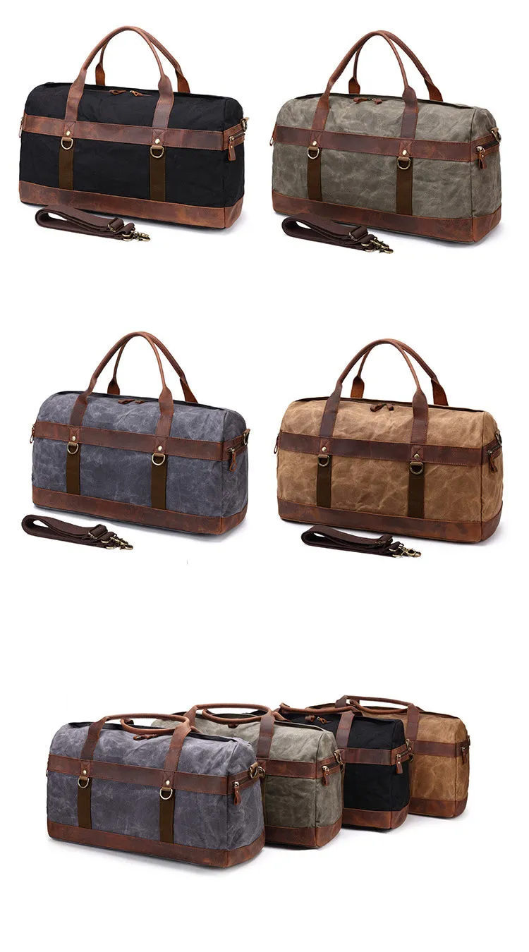 Canvas Duffle Bag with Leather Trim ,Travel Duffel Bags, Overnight Bag, Weekender Bag