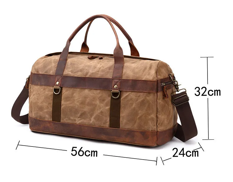Canvas Duffle Bag with Leather Trim ,Travel Duffel Bags, Overnight Bag, Weekender Bag