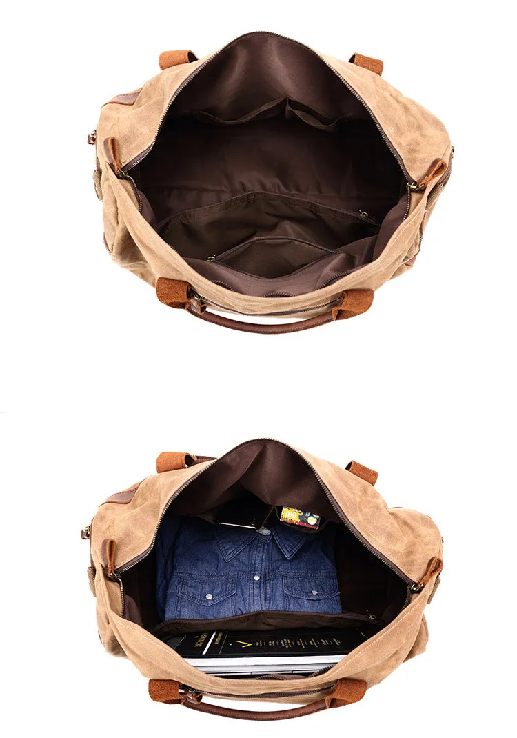 Canvas Duffle Bag with Leather Trim ,Travel Duffel Bags, Overnight Bag, Weekender Bag