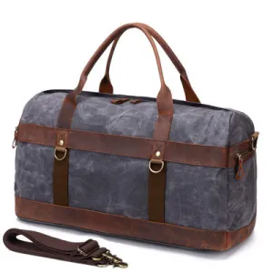 Canvas Duffle Bag with Leather Trim ,Travel Duffel Bags, Overnight Bag, Weekender Bag