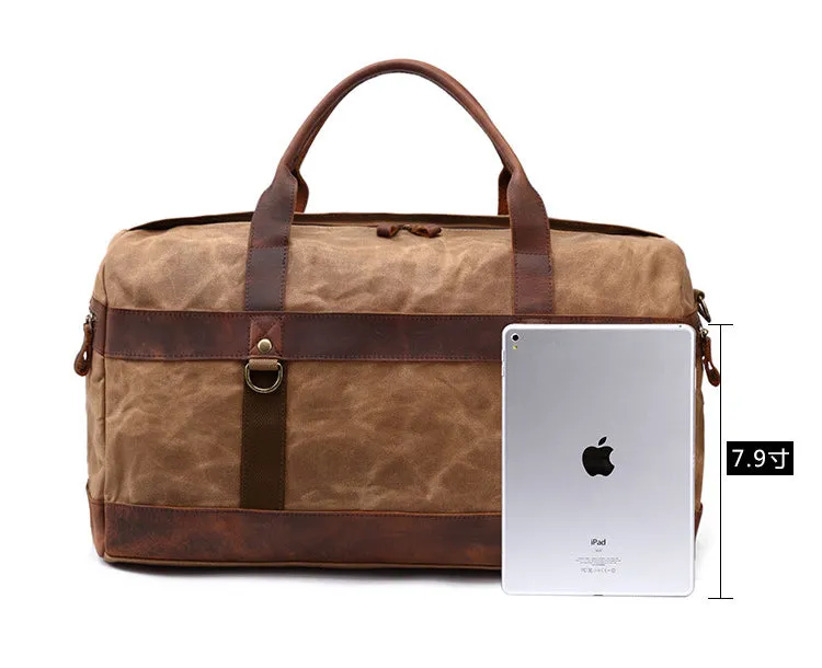 Canvas Duffle Bag with Leather Trim ,Travel Duffel Bags, Overnight Bag, Weekender Bag