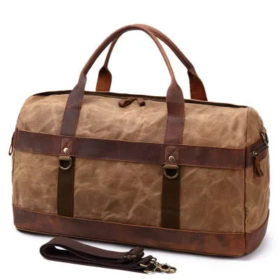 Canvas Duffle Bag with Leather Trim ,Travel Duffel Bags, Overnight Bag, Weekender Bag