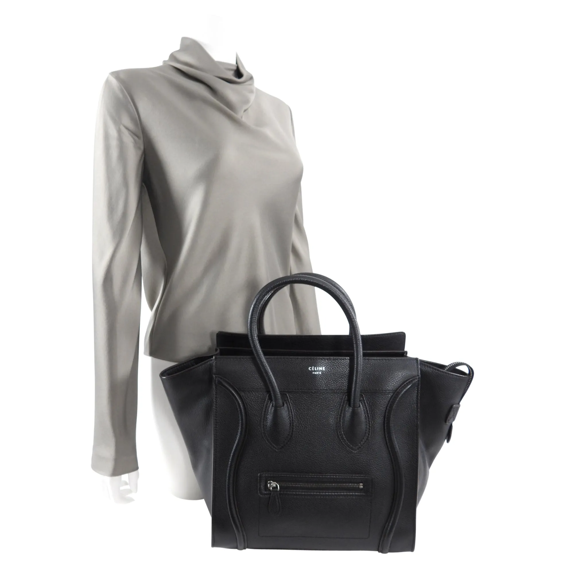 Celine Grained Leather Black Mini Luggage Tote Bag