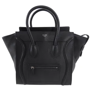 Celine Grained Leather Black Mini Luggage Tote Bag