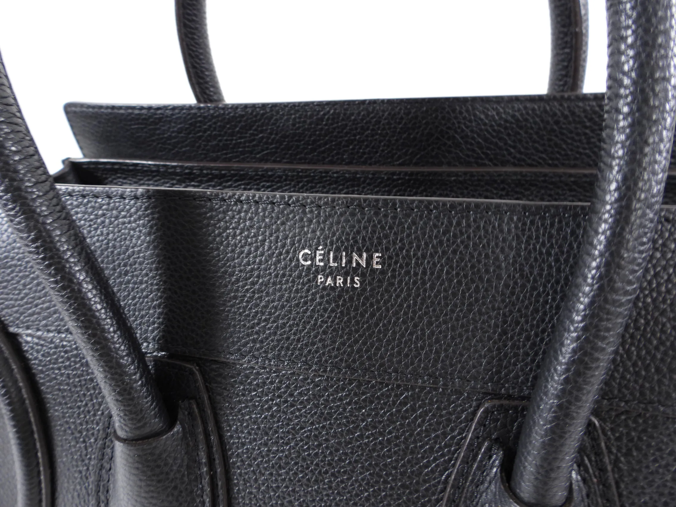 Celine Grained Leather Black Mini Luggage Tote Bag