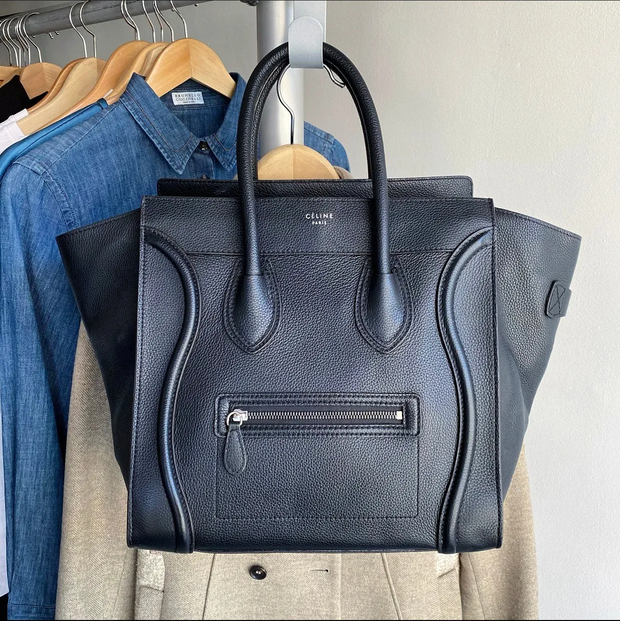Celine Grained Leather Black Mini Luggage Tote Bag