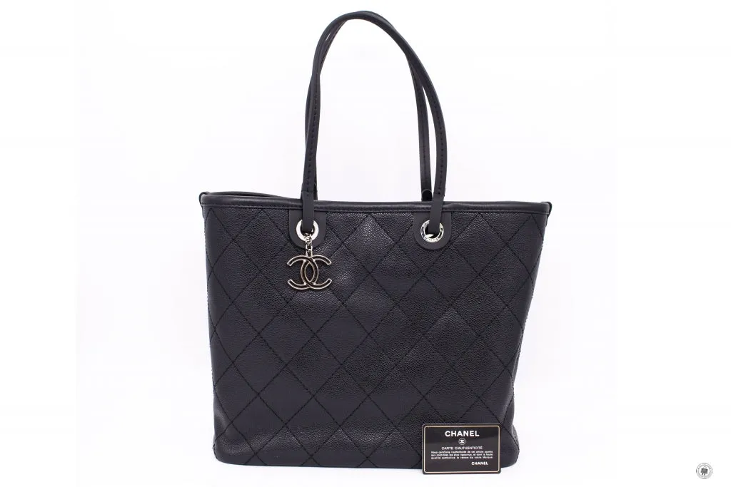 Chanel A92212 CC Black Caviar Tote Bag Shw