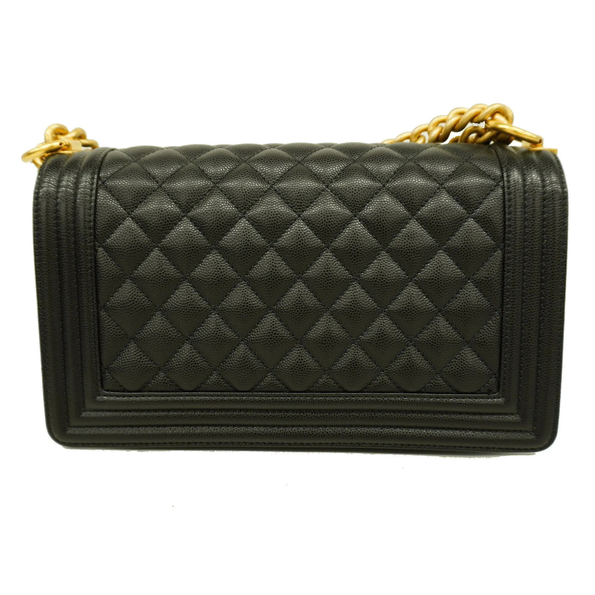 CHANEL   Boy  Chain Shoulder Women's Caviar Leather Shoulder Bag Black