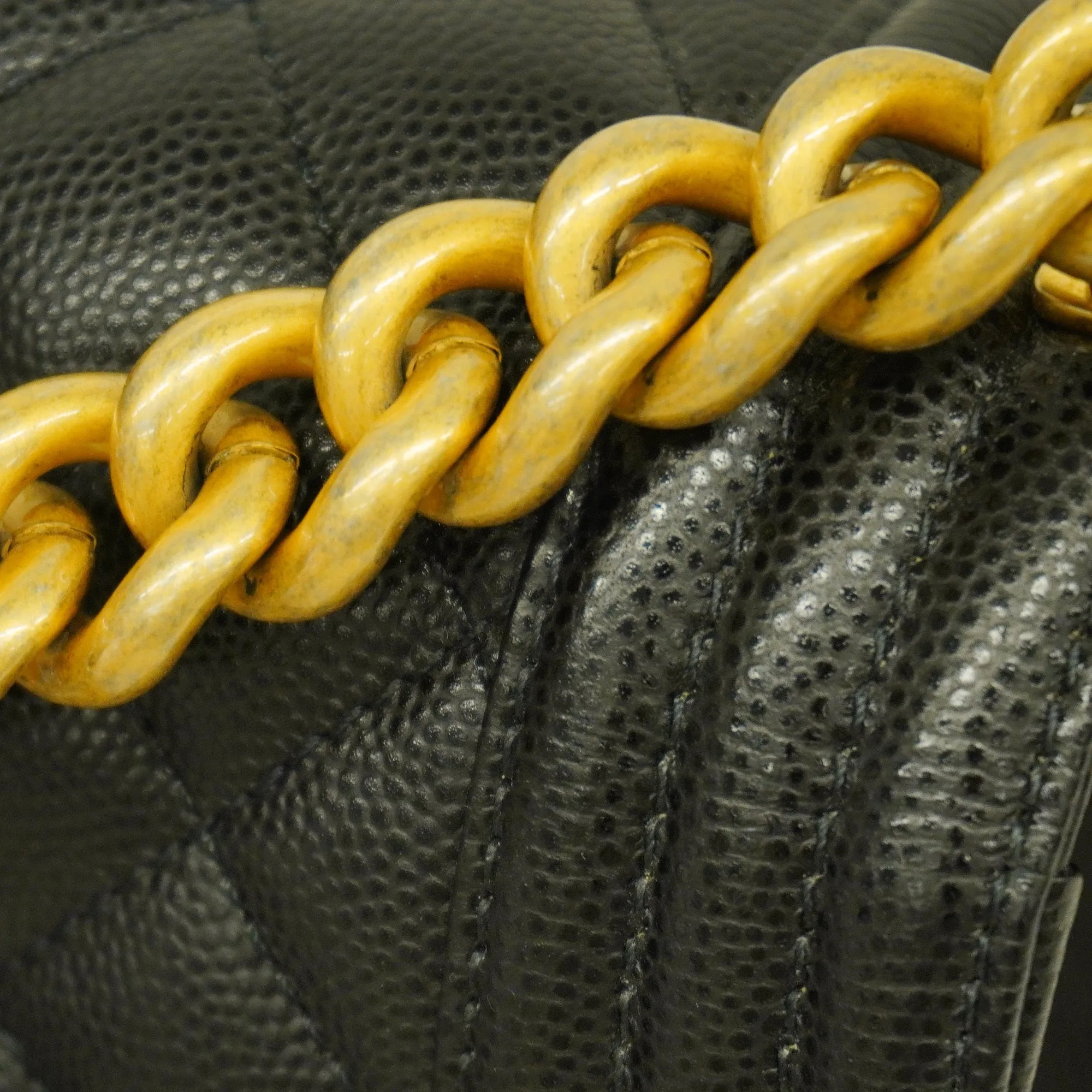 CHANEL   Boy  Chain Shoulder Women's Caviar Leather Shoulder Bag Black