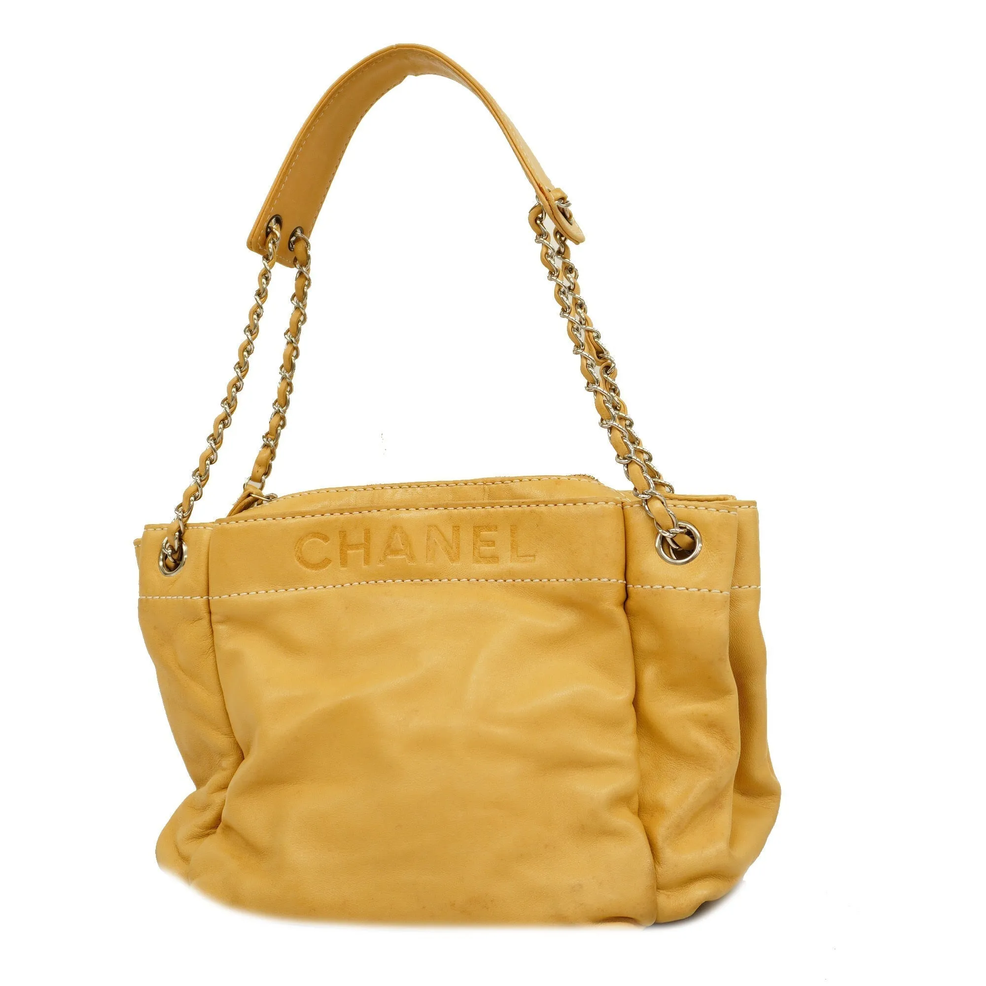 CHANEL   Chain Shoulder Women's Leather Shoulder Bag Beige