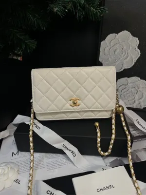 Chanel White Leather Gold Ball WOC Crossbody Bag