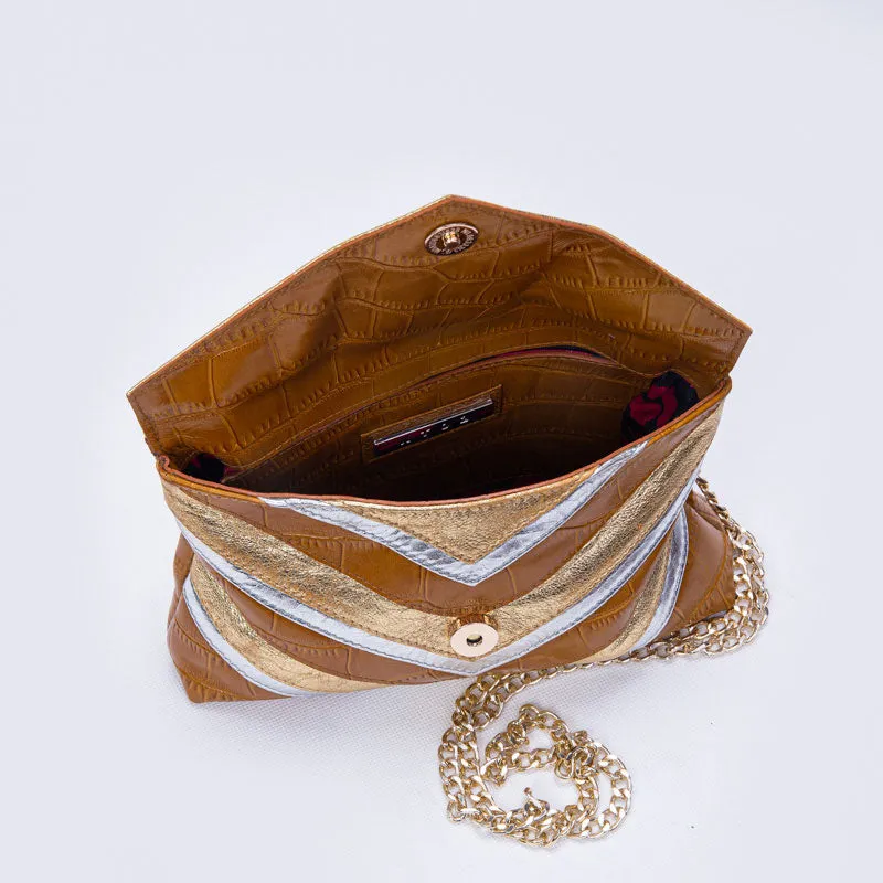 CHEVRON PUFF | CARAMEL, GOLD & SILVER