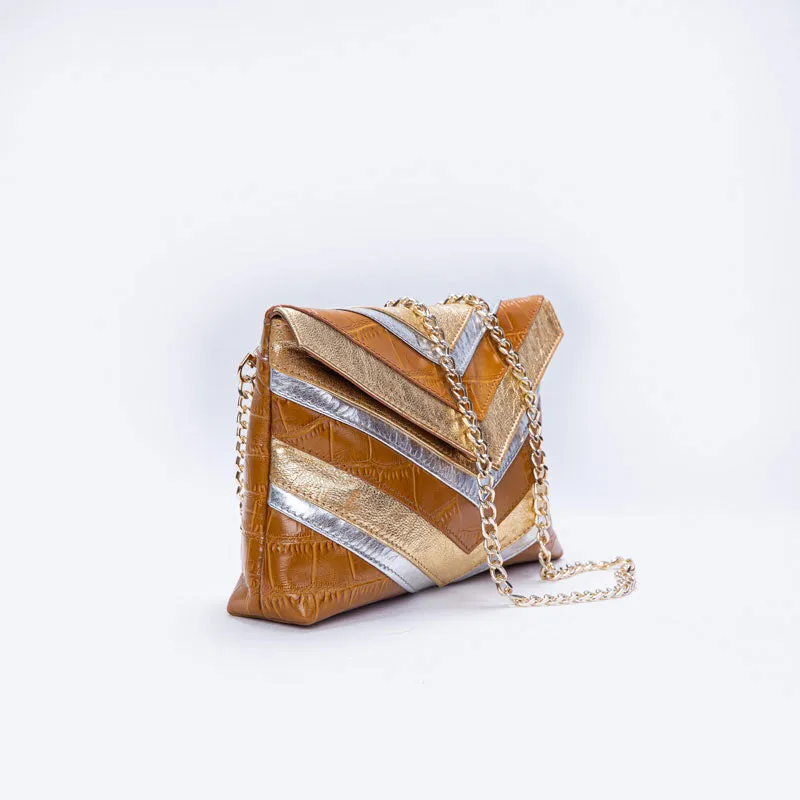 CHEVRON PUFF | CARAMEL, GOLD & SILVER