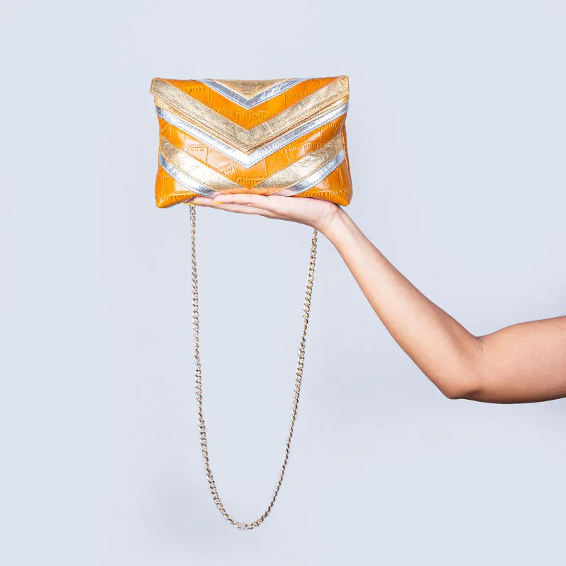 CHEVRON PUFF | CARAMEL, GOLD & SILVER