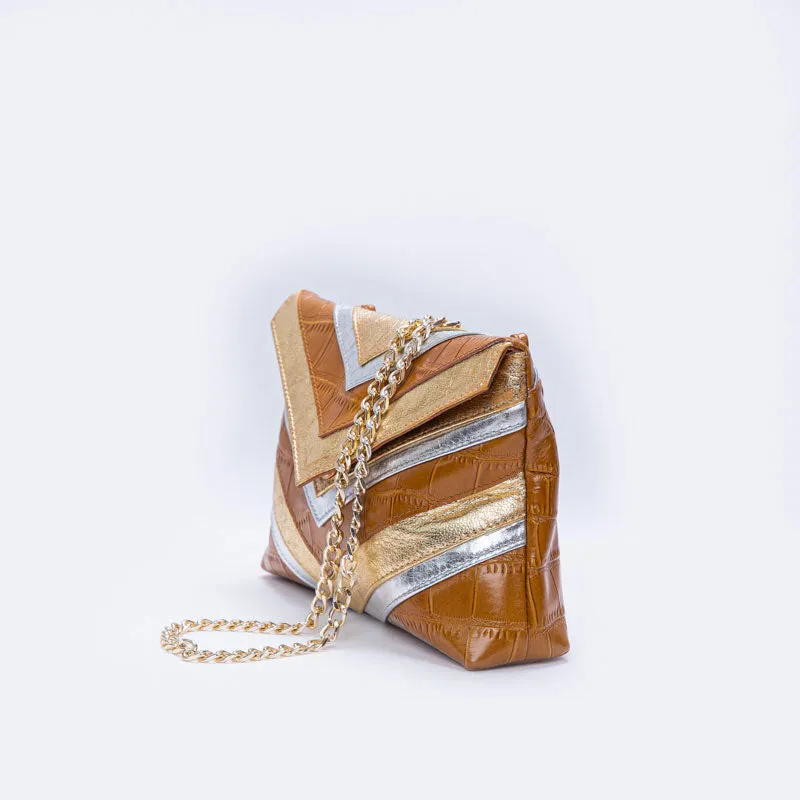 CHEVRON PUFF | CARAMEL, GOLD & SILVER