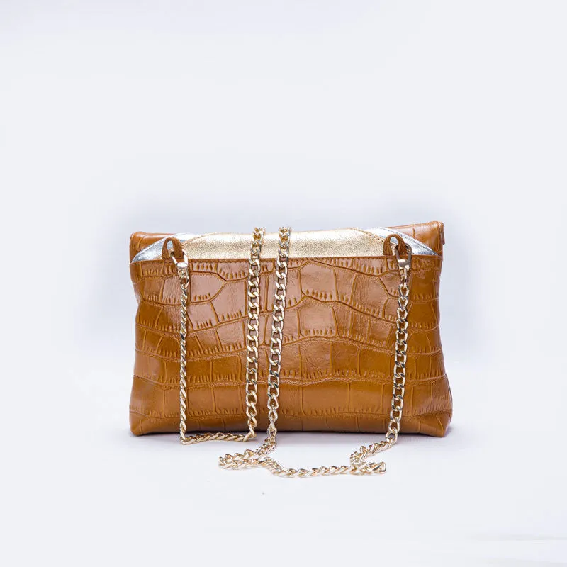 CHEVRON PUFF | CARAMEL, GOLD & SILVER