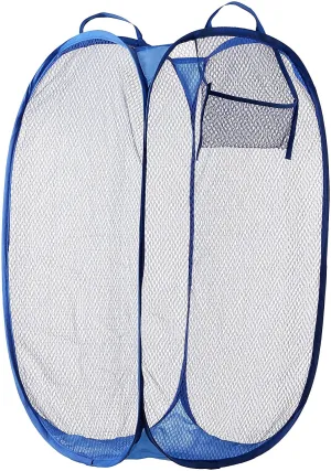 China Maid Nylon Mesh Laundry Bag|Dirty Clothes Basket with Carry Handles|Foldable Pop-up Mesh Hamper, 30 litres (Blue)
