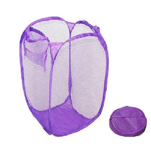 China Maid Nylon Mesh Laundry Bag|Dirty Clothes Basket with Carry Handles|Foldable Pop-up Mesh Hamper, 30 litres (Blue)