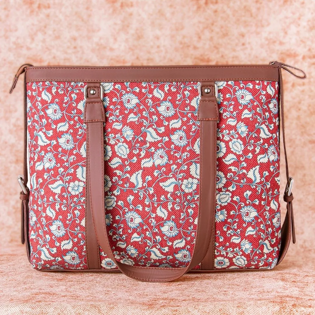 Chittoor Red Kalamkari- Office Bag & Chain Wallet Combo