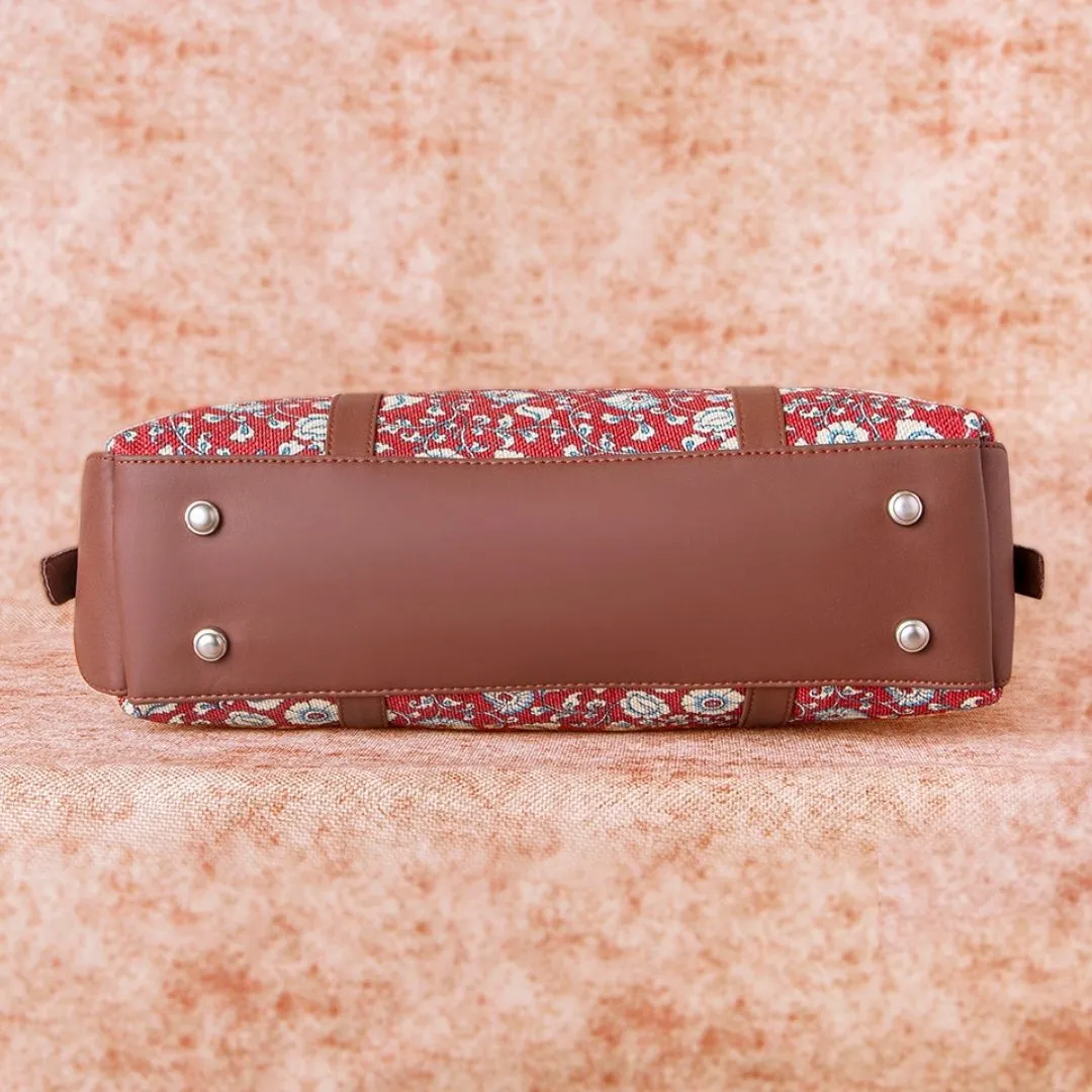 Chittoor Red Kalamkari- Office Bag & Chain Wallet Combo