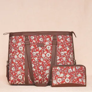 Chittoor Red Kalamkari- Office Bag & Chain Wallet Combo