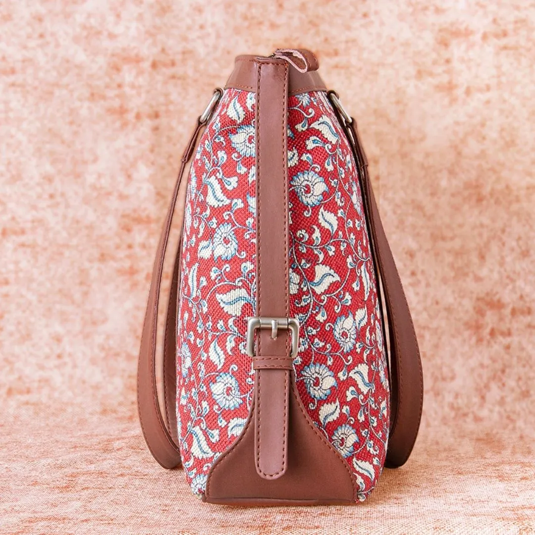 Chittoor Red Kalamkari- Office Bag & Chain Wallet Combo