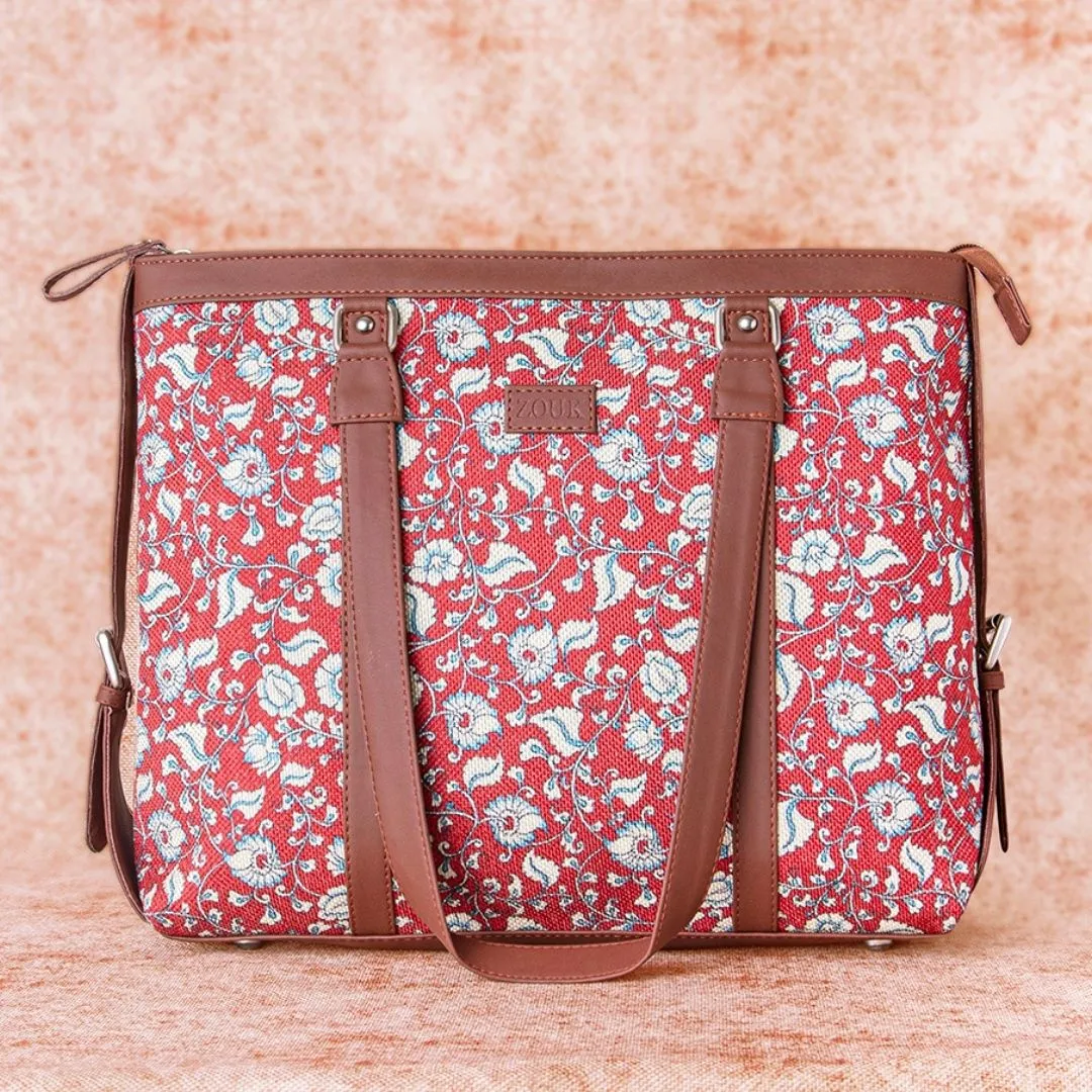 Chittoor Red Kalamkari- Office Bag & Chain Wallet Combo