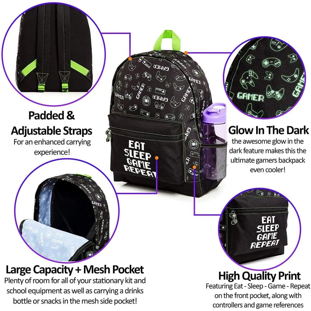 CityComfort Glow In The Dark Gamer Large Backpack for Boys, Teenagers (Black Gamer)