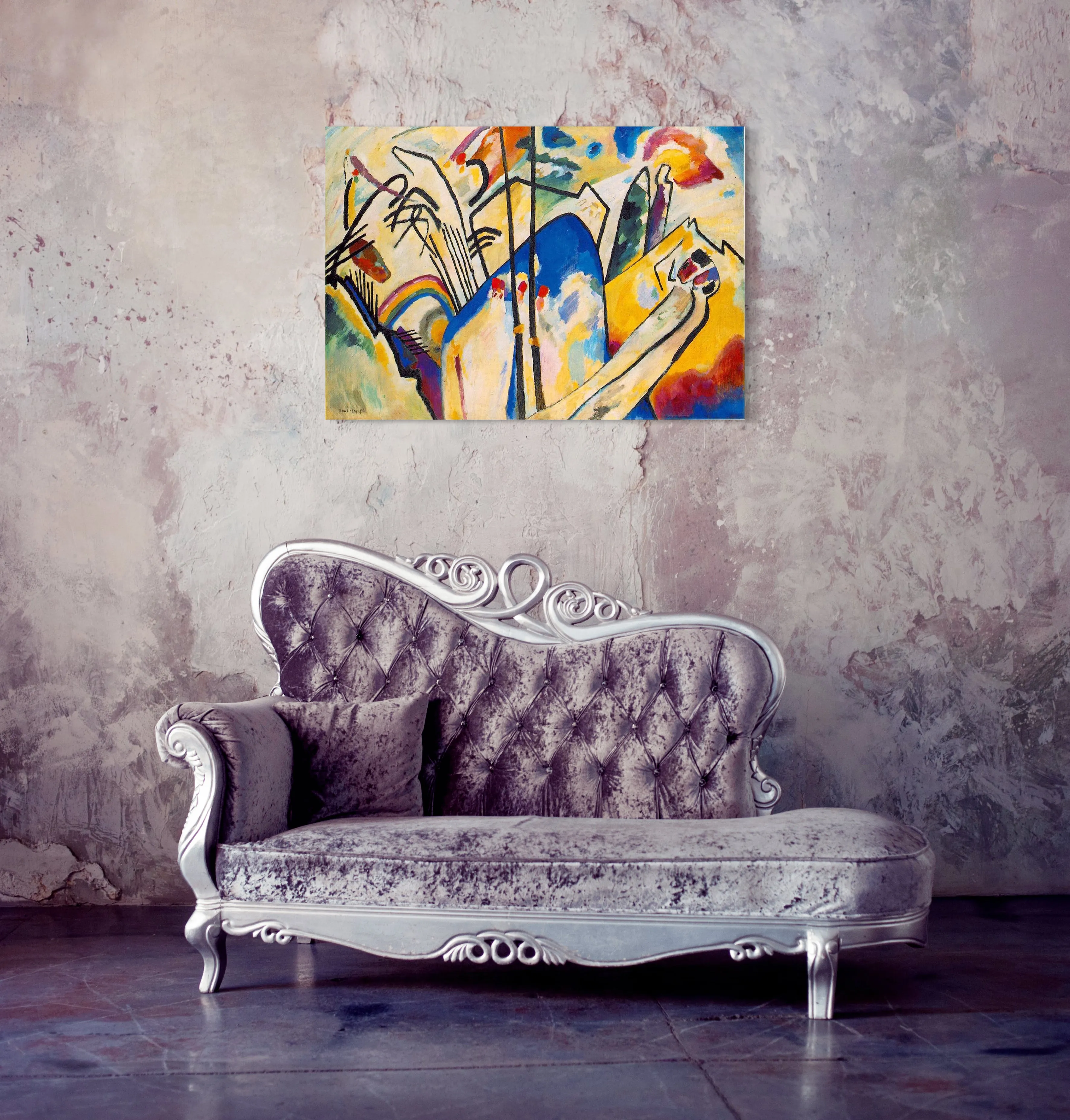 Composition IV - Painted by Wassily Kandinsky - Circa. 1913. High Quality Polyester Cotton Canvas Print. Ready to be Framed. Available in Two Sizes - 40cm X 60cm & 70cm x 100cm.