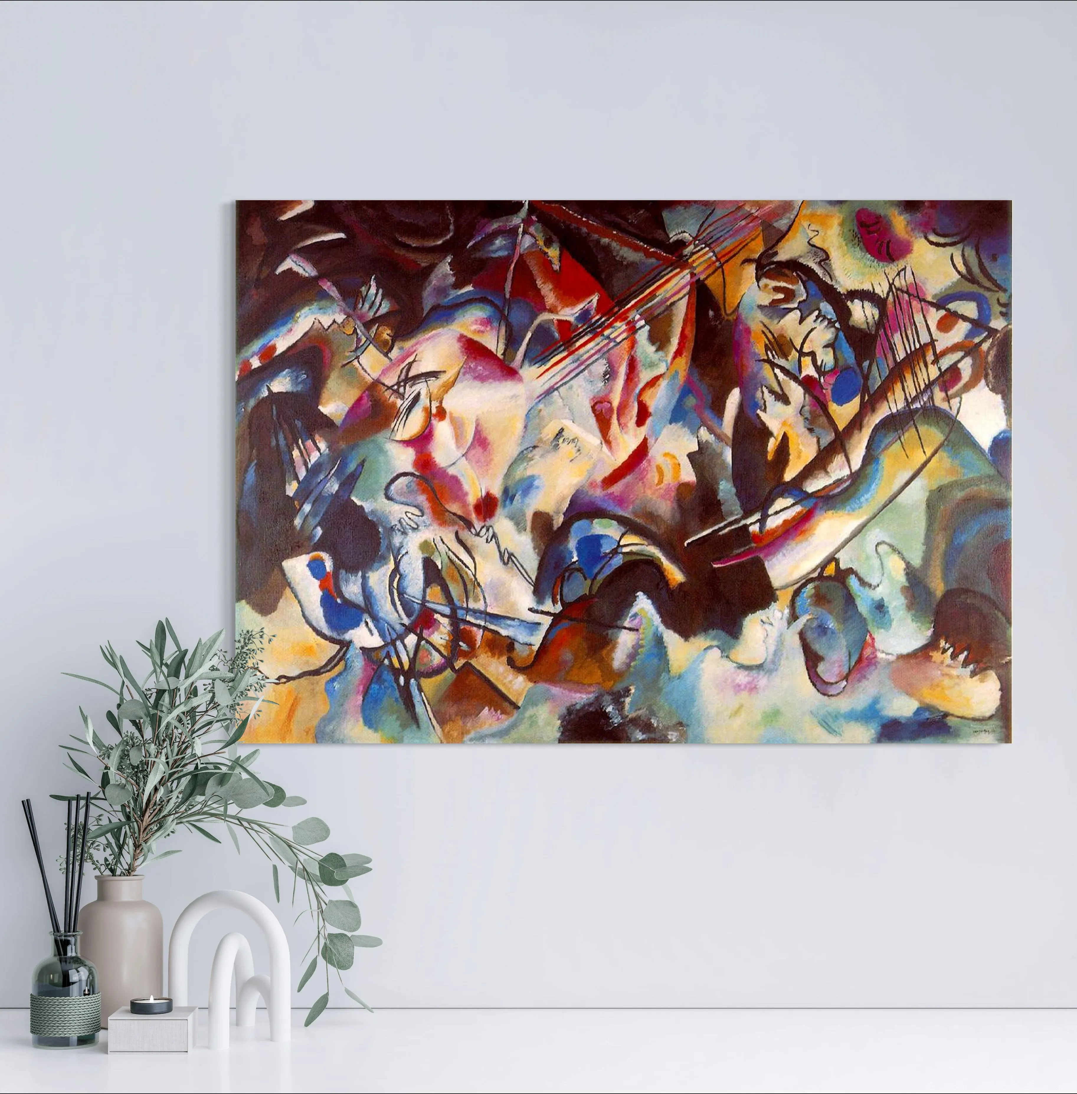 Composition VI- Painted by Wassily Kandinsky - Circa. 1913. High Quality Polyester Cotton Canvas Print. Ready to be Framed. Available in Two Sizes - 40cm X 60cm & 70cm x 100cm.