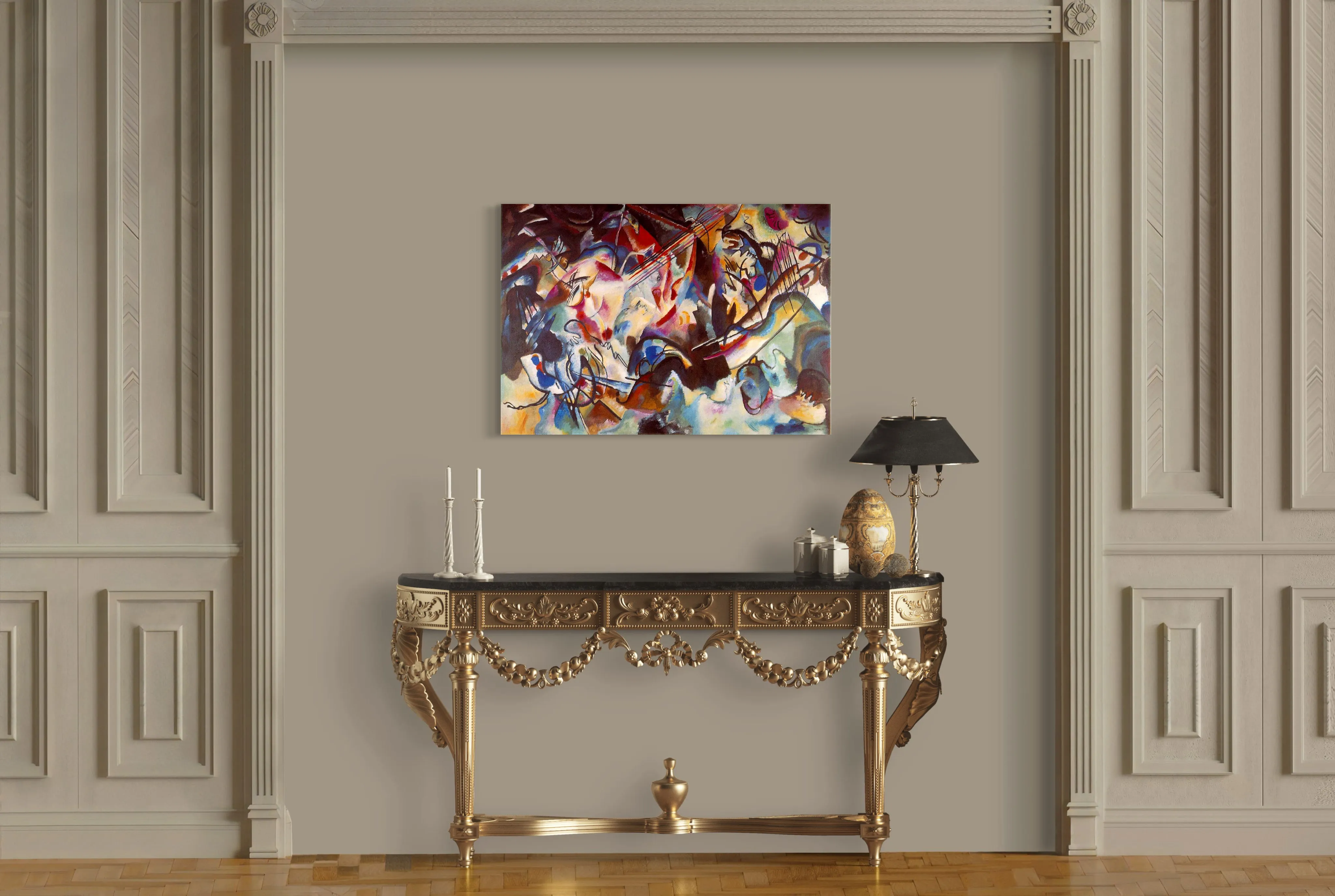 Composition VI- Painted by Wassily Kandinsky - Circa. 1913. High Quality Polyester Cotton Canvas Print. Ready to be Framed. Available in Two Sizes - 40cm X 60cm & 70cm x 100cm.