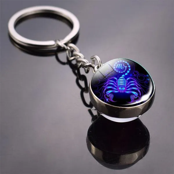 Constellation Double Side Cabochon Glass Ball Keychain