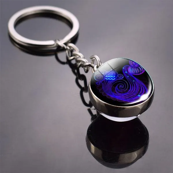 Constellation Double Side Cabochon Glass Ball Keychain