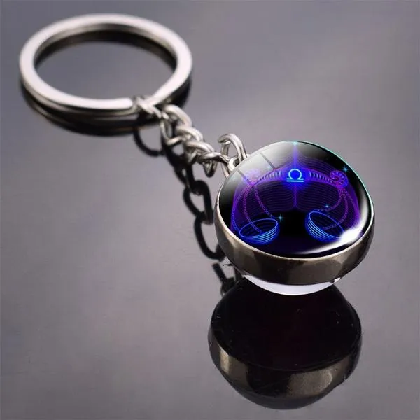 Constellation Double Side Cabochon Glass Ball Keychain