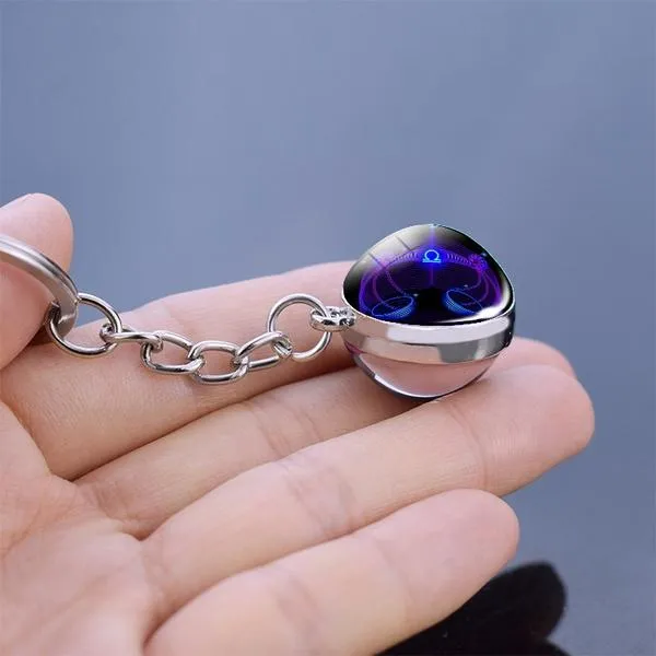 Constellation Double Side Cabochon Glass Ball Keychain