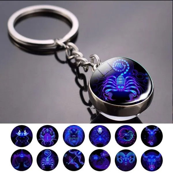 Constellation Double Side Cabochon Glass Ball Keychain